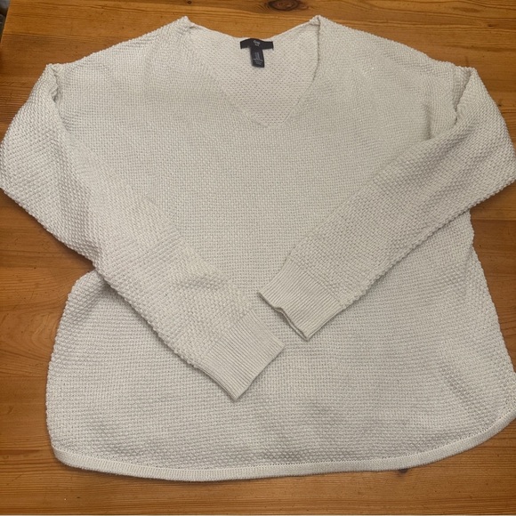 Gap White V Neck Sweater cotton blend with shimmer Women M - Picture 1 of 7